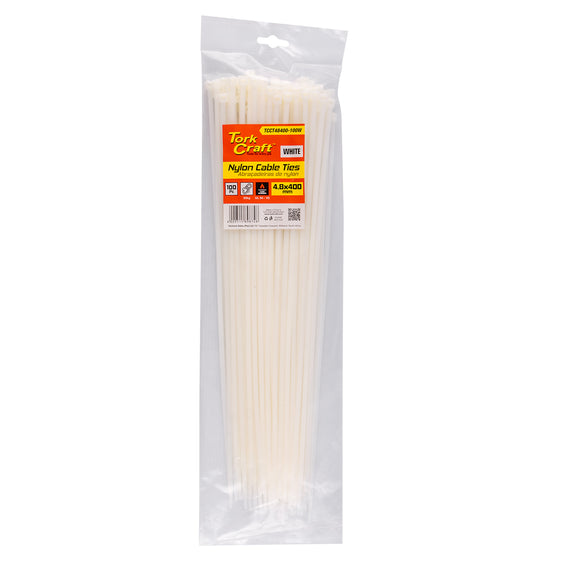 Image of a Tork Craft Nylon Cable Ties 4.8mm X 400mm White 100pc