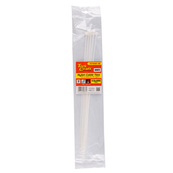 Image of a Tork Craft Nylon Cable Ties 4.8mm X 400mm White 10pc