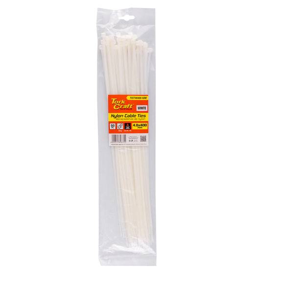 Image of a Tork Craft Nylon Cable Ties 4.8mm X 400mm White 50pc