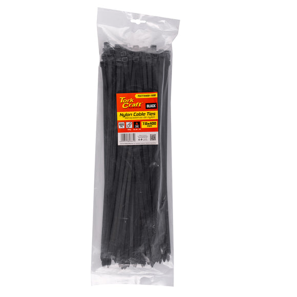 Image of a Tork Craft Nylon Cable Ties 7.6mm X 400mm Black 100pc