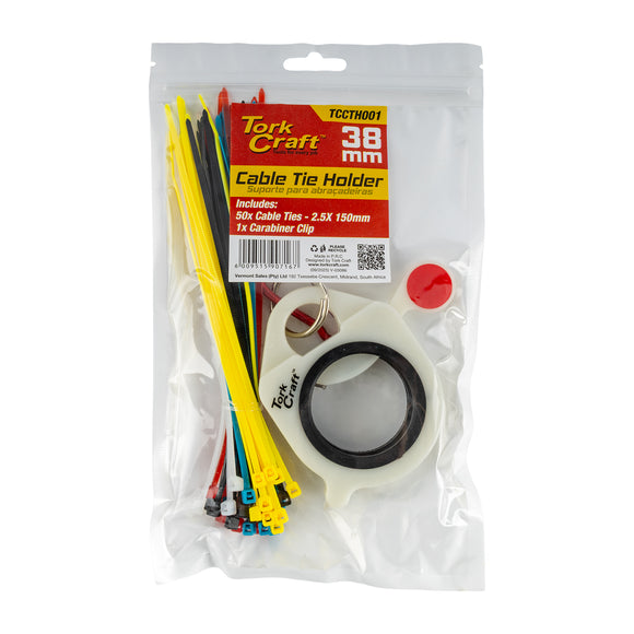 Image of a Tork Craft Cable Tie Holder 38mm + Carabiner Clip Lumin Material 50pc Ass. Cabl
