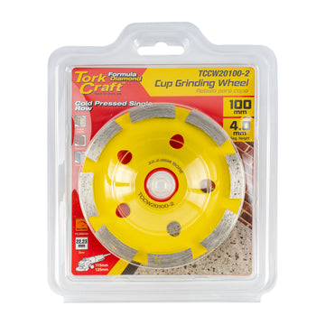 Image of a Tork Craft Cold Pressed Economy Diamond Cup Wheel 100mm X 22.23mm Single Row