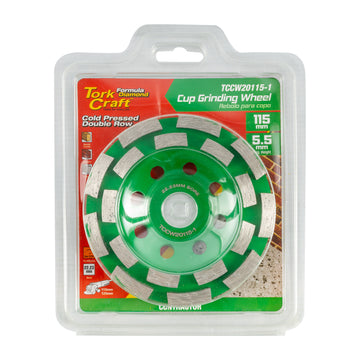 Image of a Tork Craft Diamond Cup Wheel 115mm X 22.23mm Dbl Row Cold Pressed Contractor