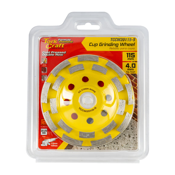 Image of a Tork Craft Cold Pressed Economy Diamond Cup Wheel 115mm X 22.23mm Doublel Row