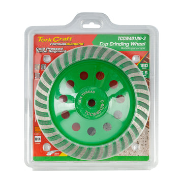 Image of a Tork Craft Diamond Cup Wheel 180mm X M14 Turbo Cold Pressed Contractor