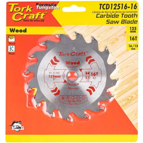 Image of a Tork Craft Blade TCT 125 X 16t 16/13 General Purpose Wood