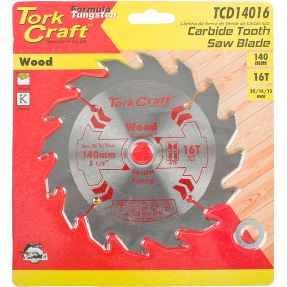 Image of a Tork Craft Blade TCT 140 X 16t 20/16/13 General Purpose Rip Wood