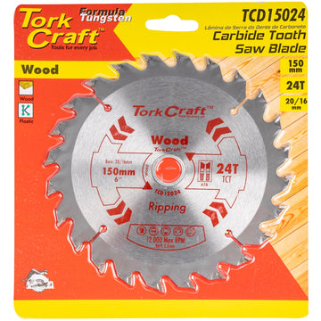 Image of a Tork Craft Blade TCT 150 X 24t 20/16 General Purpose Rip Wood
