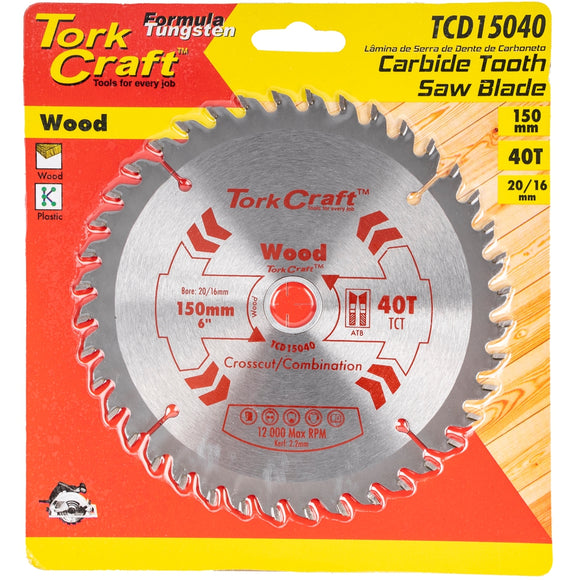 Image of a Tork Craft Blade TCT 150 X 40t 20/16 General Purpose Combination Wood