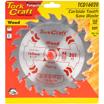 Image of a Tork Craft Blade TCT 160 X 20t 20/16 General Purpose Rip Wood
