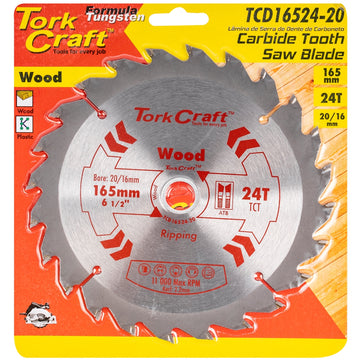 Image of a Tork Craft Blade TCT 165 X 24t 20/16 General Purpose Rip
