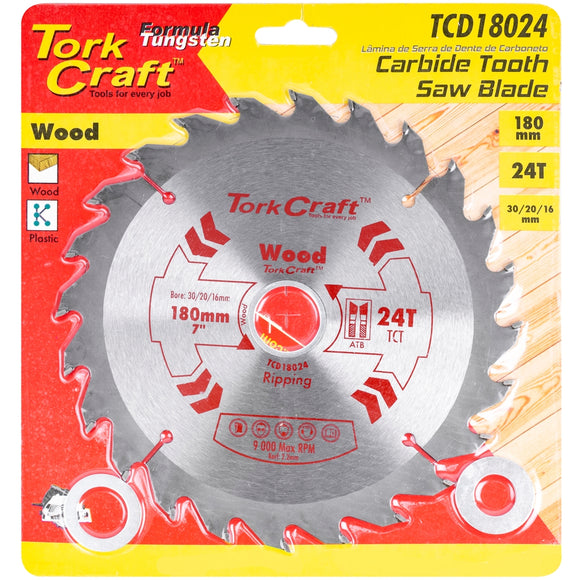 Image of a Tork Craft Blade TCT 180 X 24t 30/20/16 General Purpose Rip