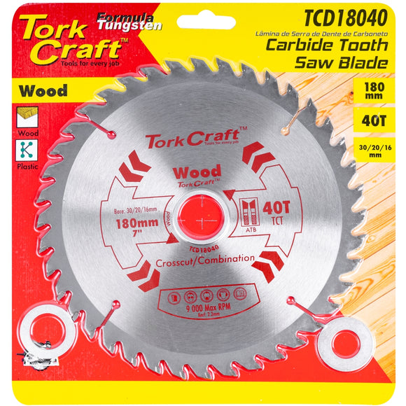 Image of a Tork Craft Blade TCT 180 X 40t 30/20/16 General Purpose Combination