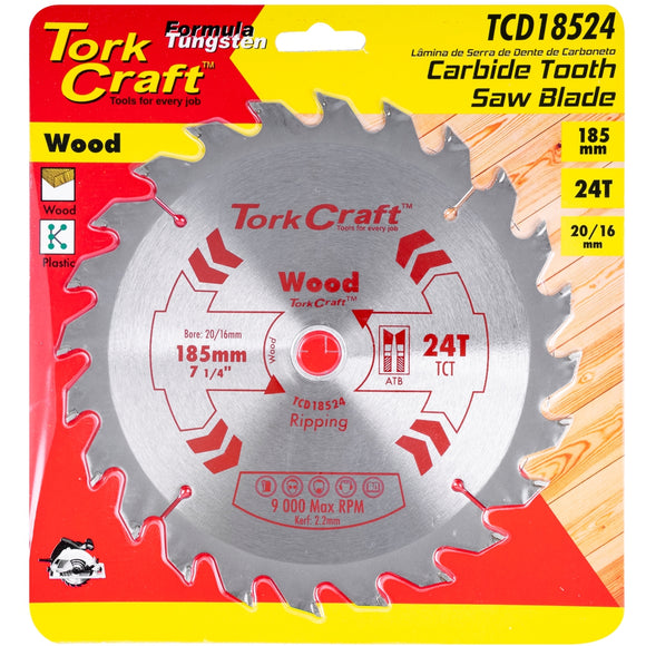 Image of a Tork Craft Blade TCT 185 X 24t 20/16 General Purpose Rip