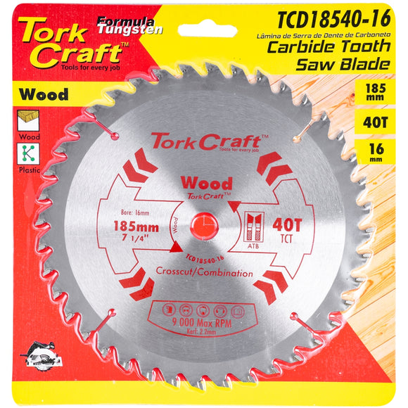 Image of a Tork Craft Blade TCT 185 X 40t 16mm General Purpose Combination
