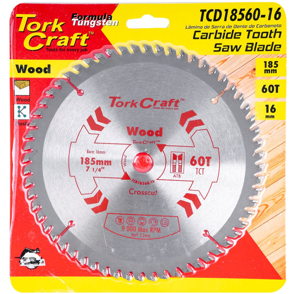 Image of a Tork Craft Blade TCT 185 X 60t 16mm General Purpose Cross Cut