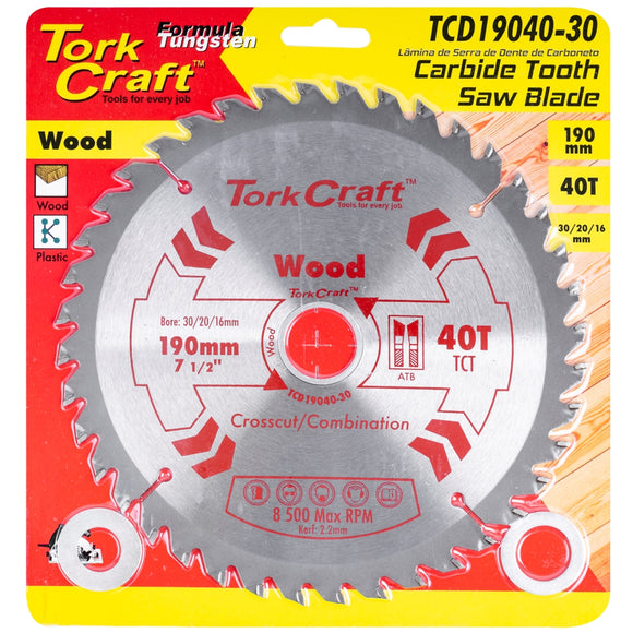 Image of a Tork Craft Blade TCT 190 X 40t 30/20/16mm General Purpose Combination