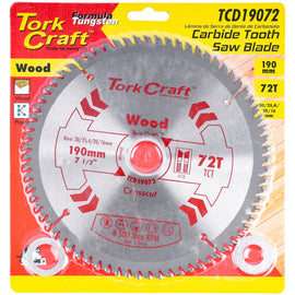 Image of a Tork Craft Blade TCT 190 X 72t 30/25.4/20/16mm General Purpose Cross Cut Smooth