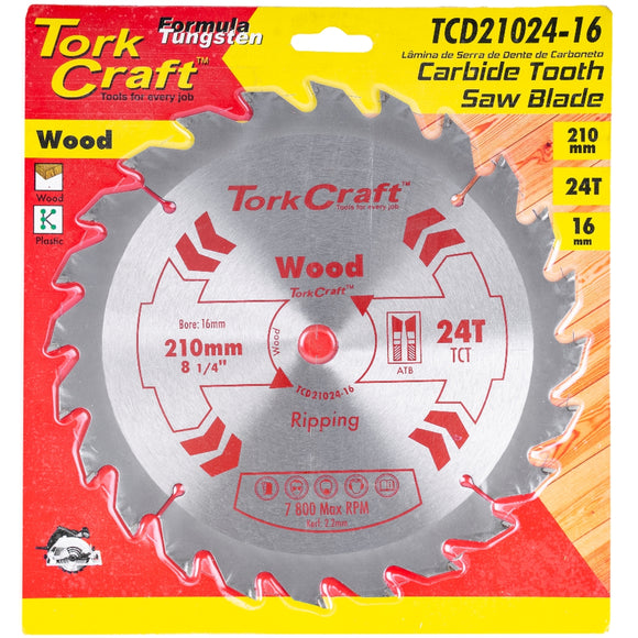 Image of a Tork Craft Blade TCT 210 X 24t 16mm General Purpose Rip