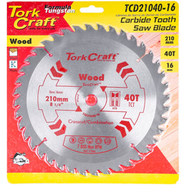Image of a Tork Craft Blade TCT 210 X 40t 16mm General Purpose Combination