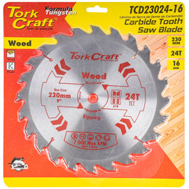 Image of a Tork Craft Blade TCT 230 X 24t 16mm General Purpose Rip