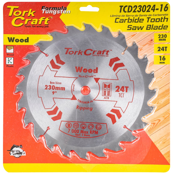 Image of a Tork Craft Blade TCT 230 X 24t 16mm General Purpose Rip