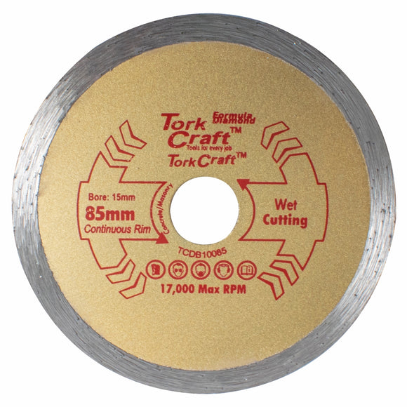 Image of a Tork Craft Diamond Blade 85mm X 15mm Continuous Rim Profesional