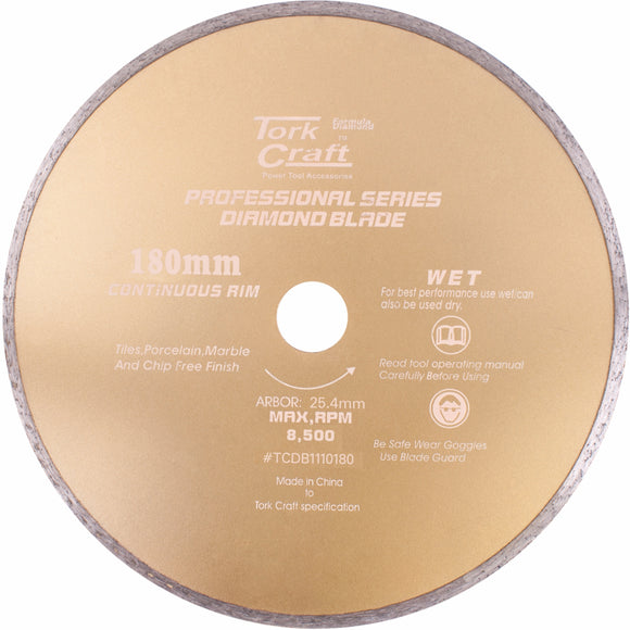 Image of a Tork Craft Diamond Blade 180mm X 25.4 Continues Rim