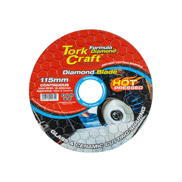 Image of a Tork Craft Diamond Blade 115mm Honeycomb Glass & Tile Hot Pressed Industrial