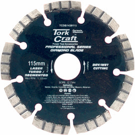 Image of a Tork Craft Diamond Blade 115mm Turbo Segmented Laser Welded Industrial