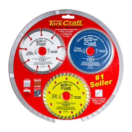 Image of a Tork Craft Diamond Blade 3pce Set 115 Continuos, Segmented, Turbo