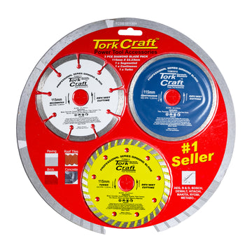 Image of a Tork Craft Diamond Blade 3pce Set 115 Continuos, Segmented, Turbo