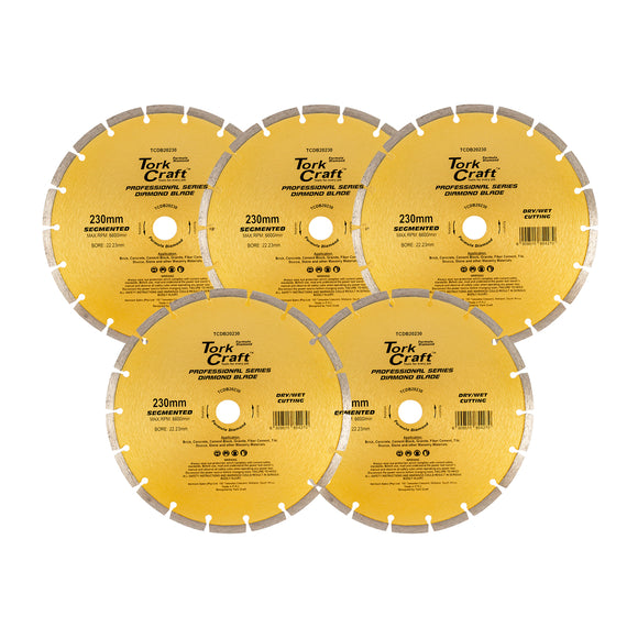Image of a Tork Craft Diamond Blade Segmented 230mm Professional Bulk 5 Pack