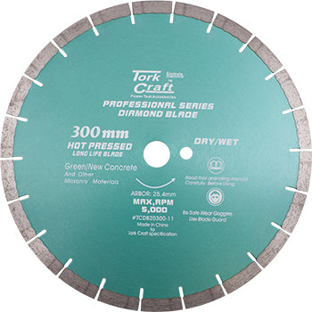 Image of a Tork Craft Diamond Blade 300 X 25.4mm Green / New Concrete Hot Pressed Segmented