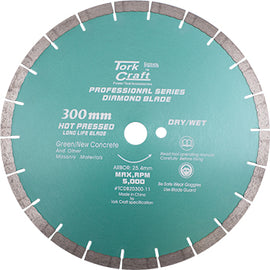 Image of a Tork Craft Diamond Blade 300 X 25.4mm Green / New Concrete Hot Pressed Segmented