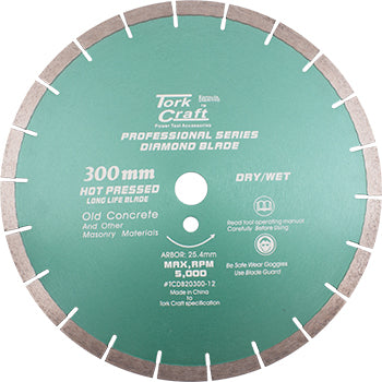 Image of a Tork Craft Diamond Blade 300 X 25.4mm Old Concrete Hot Pressed Segmented
