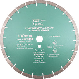 Image of a Tork Craft Diamond Blade 300 X 25.4mm Old Concrete Hot Pressed Segmented