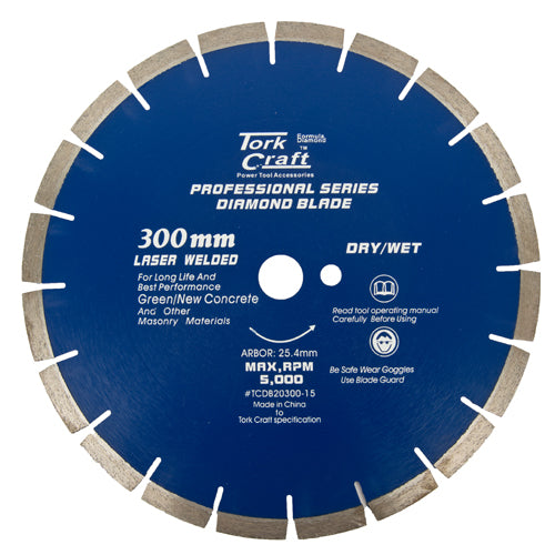 Image of a Tork Craft Diamond Blade 300 X 25.4mm Green / New Concrete Laser Welded Segmented