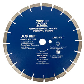 Image of a Tork Craft Diamond Blade 300 X 25.4mm Green / New Concrete Laser Welded Segmented