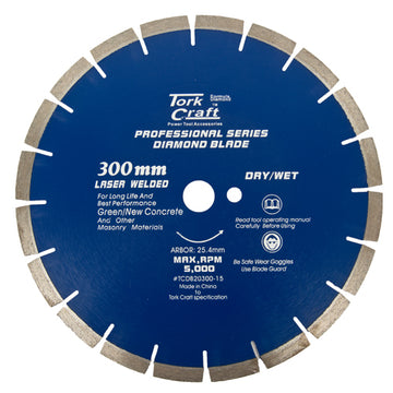 Image of a Tork Craft Diamond Blade 300 X 25.4mm Green / New Concrete Laser Welded Segmented