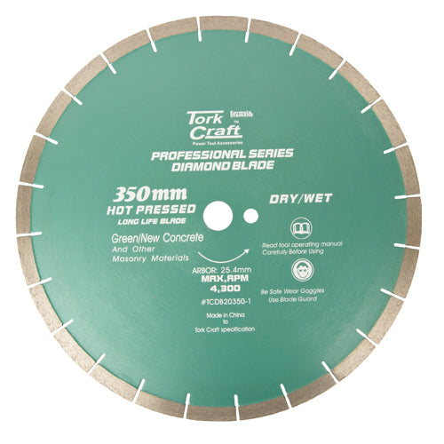 Image of a Tork Craft Dia. Blade 350x25.4mm Green/ New Concrete Hot Pressed
