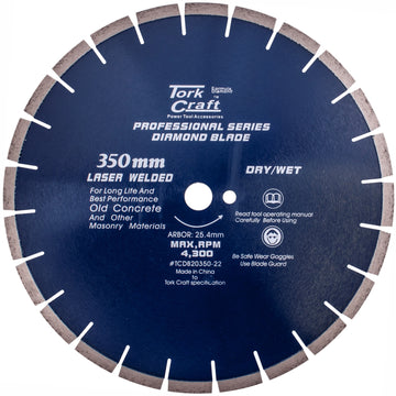 Image of a Tork Craft Diamond Blade 350x25.4mm Old Concrete Laser Welded Segmented