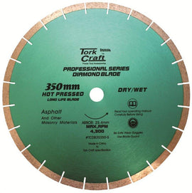Image of a Tork Craft Diamond Blade 350x25.4mm Asphalt Hot Pressed Segmented Tar