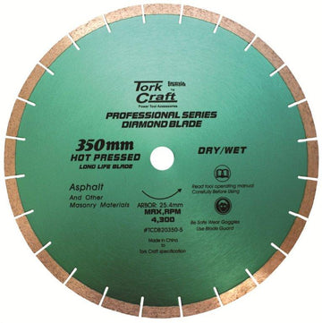 Image of a Tork Craft Diamond Blade 350x25.4mm Asphalt Hot Pressed Segmented Tar
