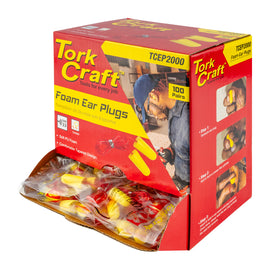 Image of a Tork Craft Ear Plug Corded 1pr  POLy Bag 100 Pr Per Box Bullet Shape Yellow