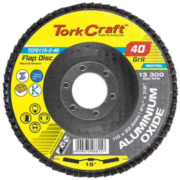 Image of a Tork Craft Flap Disc 115mm 15 Deg.angle 40 Grit A/O