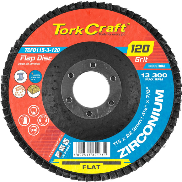 Image of a Tork Craft Flap Disc Zirconium 115mm 120 Grit Flat
