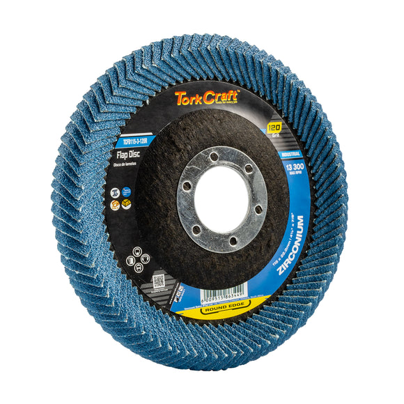 Image of a Tork Craft Flap Disc Round Edge Zirconium 115mm 120 Grit Flat
