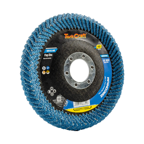 Image of a Tork Craft Flap Disc Round Edge Zirconium 115mm 40 Grit Flat