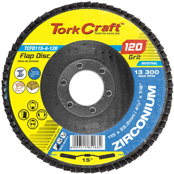 Image of a Tork Craft Flap Disc Zirconium 115mm 120 Grit Angled